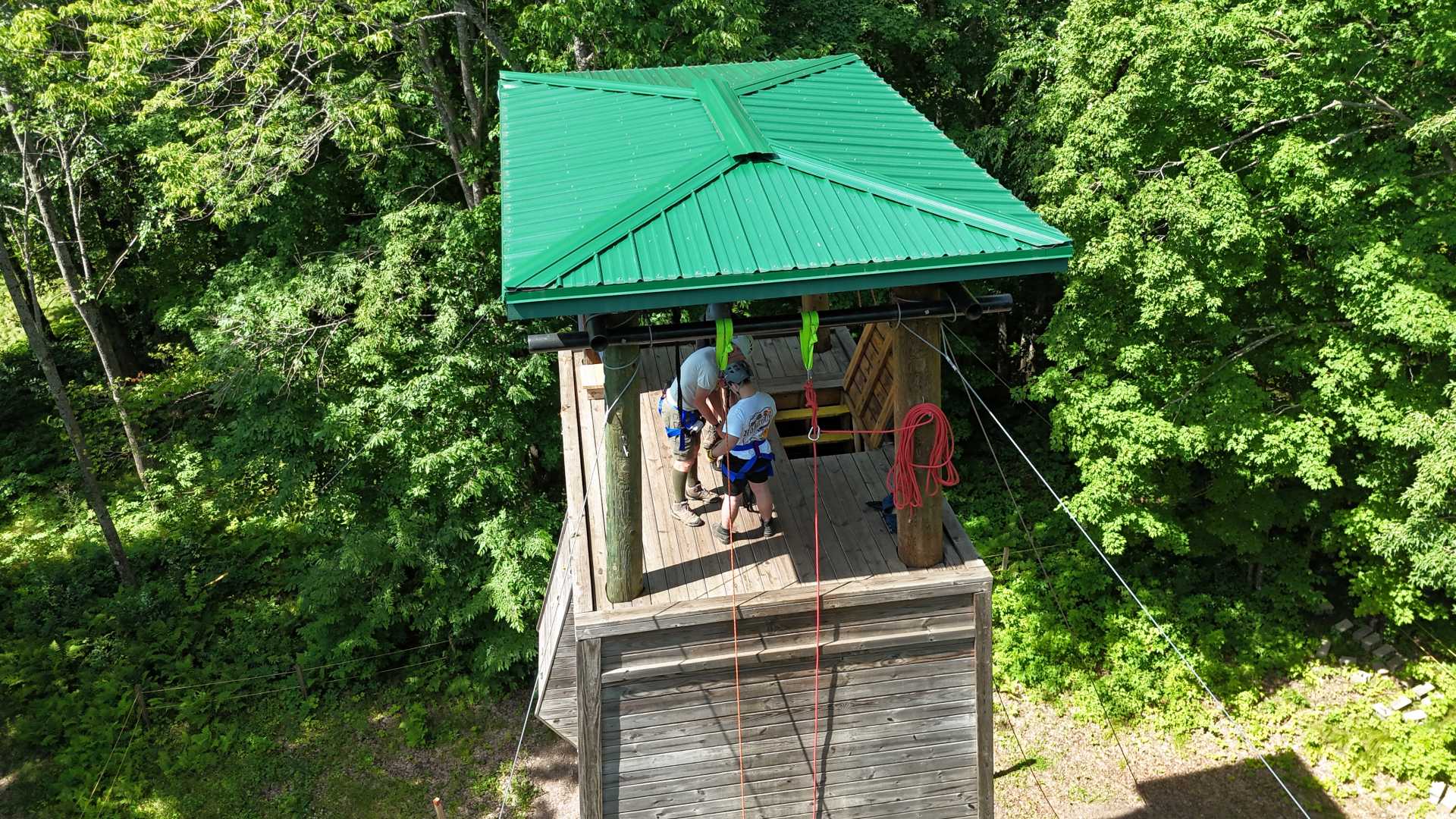 An aerial shot of the climbing wall tower